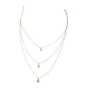 Colar Triplo com Pingente de Patinha Folheado Prata 18582