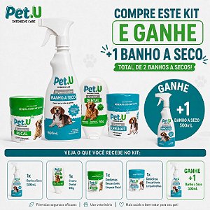 Kit Banho a Seco + Dedal para Higiene Bucal e Orelhas + Creme Dental Pet.U