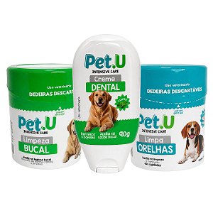 Kit Dedal Limpa Orelhas + Dedal Higiene Bucal + Creme Dental Pet.U