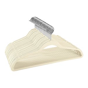 Cabide de Veludo Ultra Fino Antideslizante Bege - Caixa c/ 50 Cabides