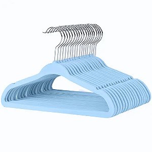 Kit 50 Cabides Veludo Infantil Slim Ultrafino Azul Bebe