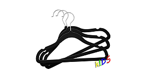 Kit 50 Cabides Veludo Infantil Slim Ultrafino Preto