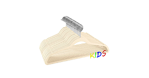 Kit 50 Cabides Veludo Infantil Slim Ultrafino Bege / Creme