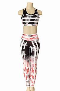 Conjunto Fitness Feminino Estampado – Top + Legging Cintura Alta