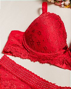 Lingerie em Renda e Microfibra com Calcinha Cós Alto 2404