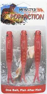 Isca Monster 3X Fishing Shad Pop-Action 11cm - Premium Red 3un