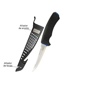 Faca Marine Sports Fileteira Knife 4 MS-FK05B com afiador, bainha e lamina serrilhada