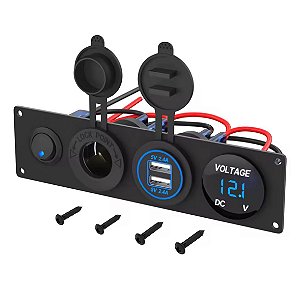 Painel 1 tecla + 2 tomada USB + 1 tomada 12 V + voltímetro