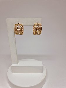 Argola individual banho ouro amarelo 18k micro cravação zircônia