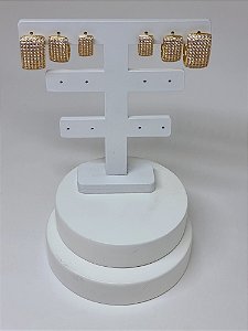 Trio argolas quadradas banho ouro amarelo 18k  micro cravação zircônia