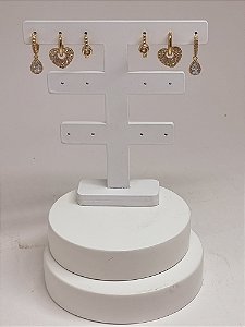 Trio argolas diversas banho em ouro amarelo 18k micro cravação zircônia