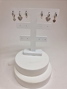 Trio argolas Pêndulo Coração banho ródio branco micro cravação zircônia