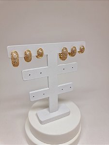 Trio argolas banho em ouro amarelo 18k micro cravação zircônia