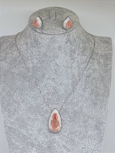 Conjunto gota Cristal cor orange banho em ródio branco