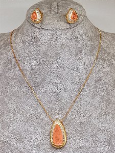 Conjunto gota Fusion cor orange banho em ouro amarelo 18k