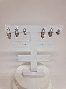 Trio argolas Finas banho ródio branco micro cravação zircônia