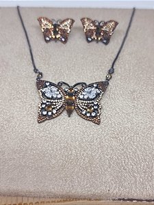 Promoção Borboleta cravejado cristal e banho ródio negro