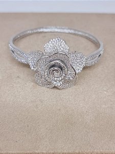 Pulseira Bracelete Flor Beaqueen zircônia banho ródio branco