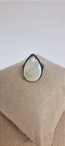 Anel Pérola branca em banho Ródio negro