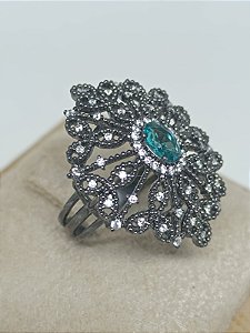 Anel Triângulo banho ródio Negro