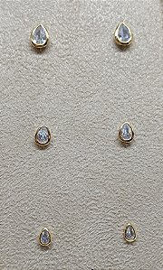 Trio brincos gotas cristal