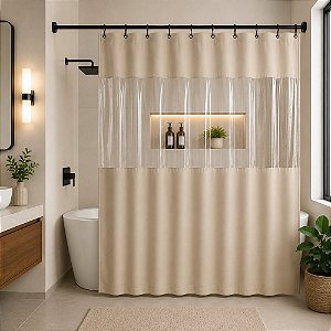 Cortina de Box com Visor e Ilhós 1,38m x 1,98m - Bege