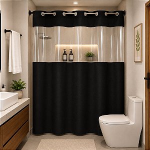 Cortina de Box com Visor e Ilhós 1,38m x 1,98m - Preta