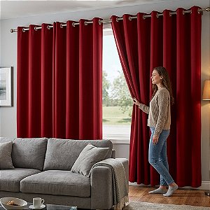 Cortina Blackout com Forro 2 em 1 Voil Vermelho com ilhos - 280x260cm