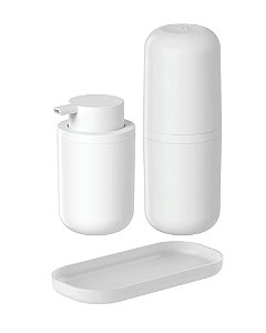 Kit para Banheiro com Porta Escova de Dentes, Porta Sabonete Líquido e Bandeja - Branco
