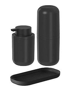 Kit para Banheiro com Porta Escova de Dentes, Porta Sabonete Líquido e Bandeja - Preto