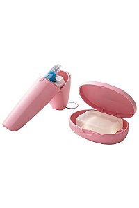 Kit Porta Escova Dental e Saboneteira - Rosa