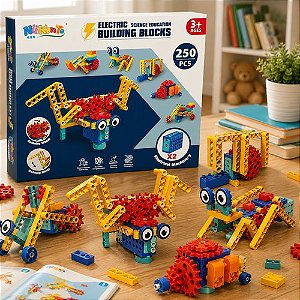 Kit Educativo de Blocos de Montar Elétrico com 250 Peças e 2 Módulos Elétricos