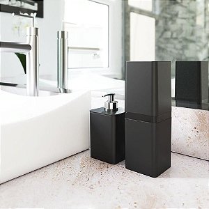 Kit Porta Escova e Dispenser para Sabonete - Preta