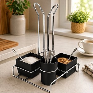 Conjunto Organizador Para Chá e Café com Porta Copos