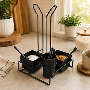 Conjunto Organizador Para Chá e Café com Porta Copos - Preta