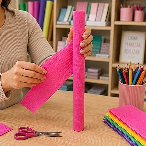 Caixa 40 Rolos Papel Crepom - Rosa