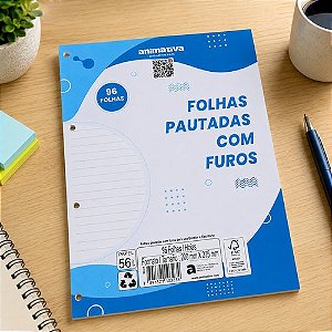 Folha Pautada para Fichário 96 Folhas com Furos