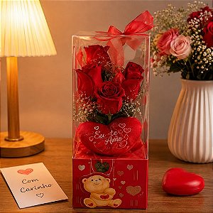 Enfeite com Rosas Led e Coração - Vermelha