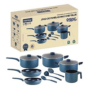 Jogo de Panelas Antiaderente 9 Peças - Azul