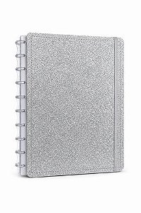 Caderno Shine Prata Capa Dura Disco Reposicionável Médio M