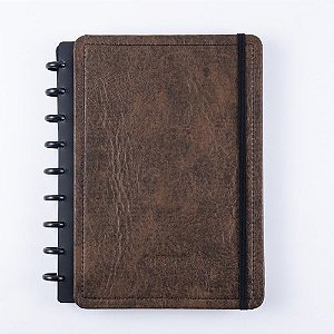 Caderno Couro Brown Disco Reposicionável Médio M Capa Dura
