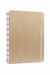 Caderno Shine Dourado Médio M Disco Reposicionável Capa Dura Disko