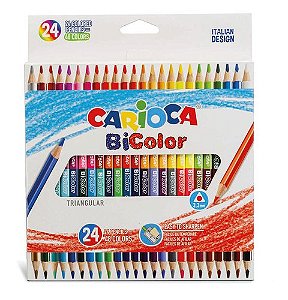 Kit 24 de Lápis de Cor de Madeira BiColor Duas Cores