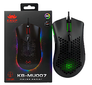 Mouse Gamer Knup KP-MU007 Óptico 7200 DPI LED RGB USB Preto