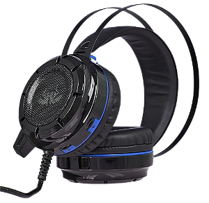Headset Gamer Knup Bass Vibration 7.1, com Iluminação USB + P2, Microfone, Azul/Preto- KP-417