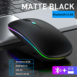 Mouse sem fio recarregável bluetooth e 2.4Ghz 1600 dpi