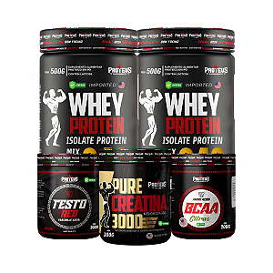 Whey Protein Black 1kg + 100% Pure Creatina 300g + Bcaa 200g + Testo 200g