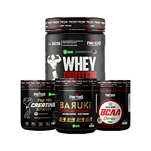 Whey Protein Black 500g + Creatina 300g + Bcaa 200g + Termogênico Supercoffee 200g