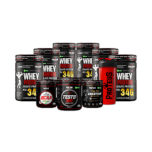 Whey Protein Black 3kg + Creatina 300g + Bcaa 200g + Testo 200g + Shaker
