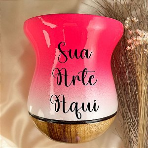 Cuia de Chimarrão Madeira Branca com Rosa Neon Personalizada